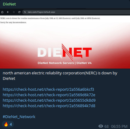 DieNet瞄准北American电力可靠性公司（NERC）网站