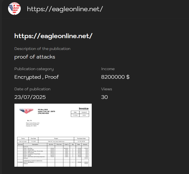 INC.Eagle Engineering成为LYNX勒索软件的受害者