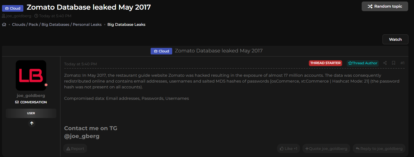 Zomato涉嫌数据泄露
