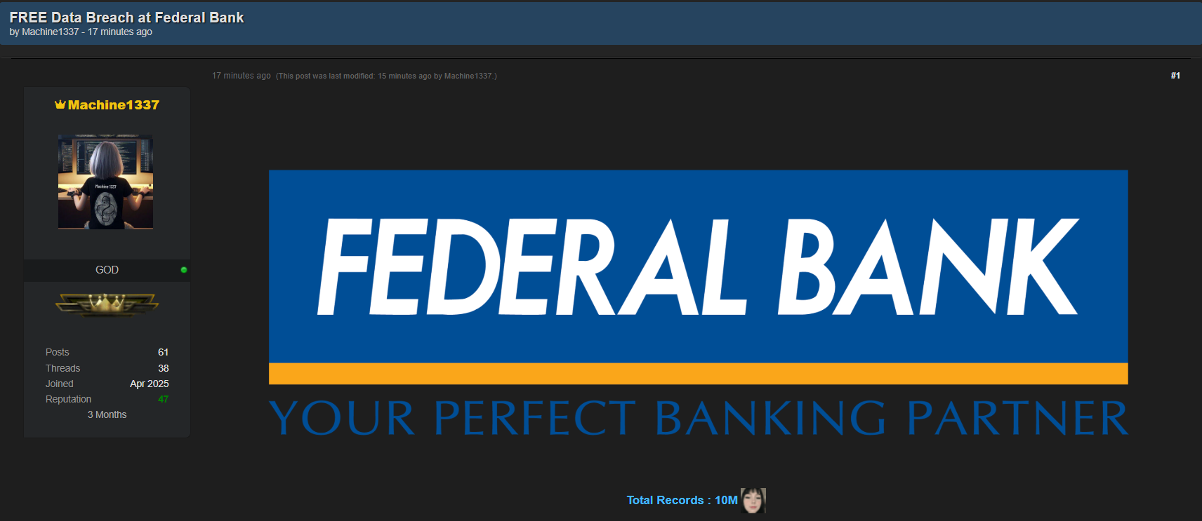 Federal银行涉嫌数据外泄