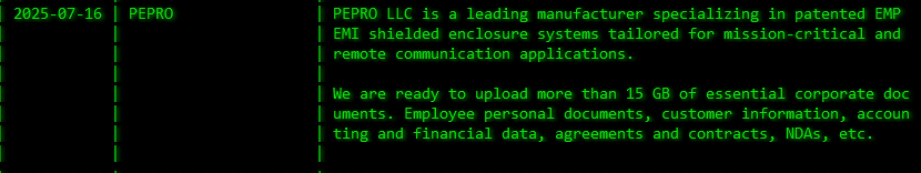 Pepro LLC成为akira勒索软件的受害者