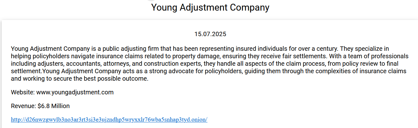 Young Adjustment Company,Inc成为Money Message勒索软件的受害者