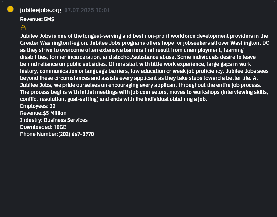 Jubilee乔布斯成为INC RANSOM勒索软件的受害者