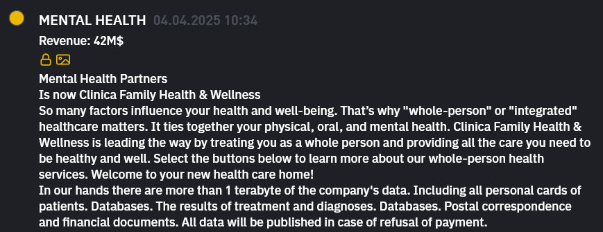 Clinica Family Health&Wellness成为INC RANSOM勒索软件的受害者