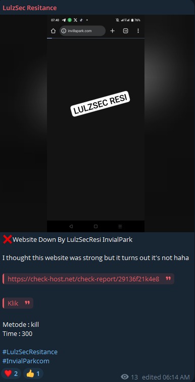 LulzSec抵抗运动瞄准别墅公园网站