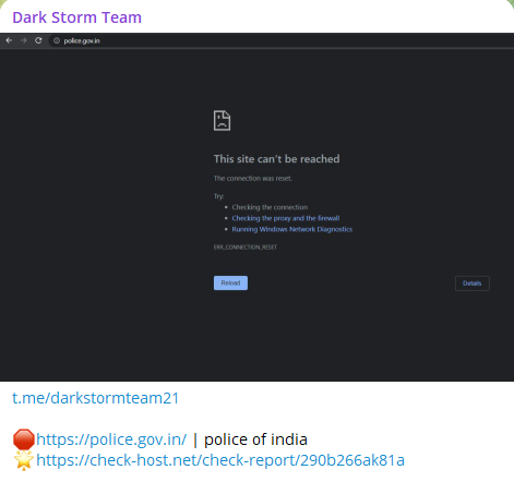 Dark Storm Team针对印度内政部网站
