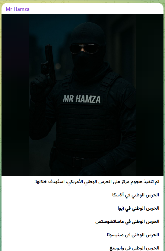 Mr Hamza瞄准Minnesota国民警卫队网站