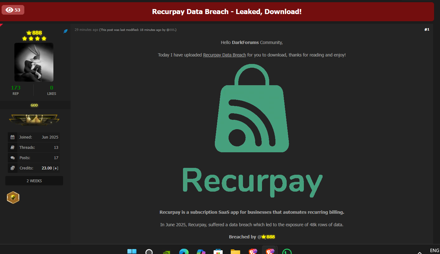 Recurpay涉嫌数据外泄