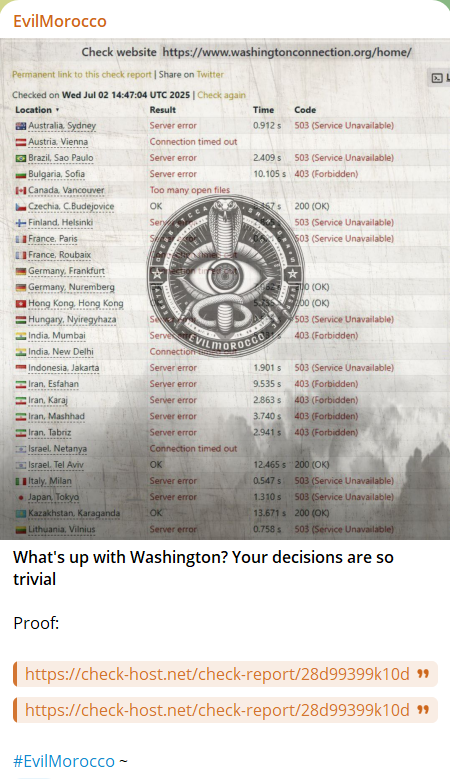 EvilMorocco Hacktivism瞄准Washington连接网站