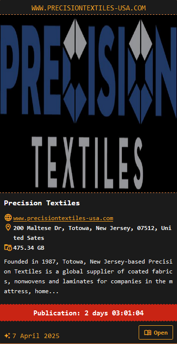 Precision Textiles LLC成为DragonForce勒索软件的受害者
