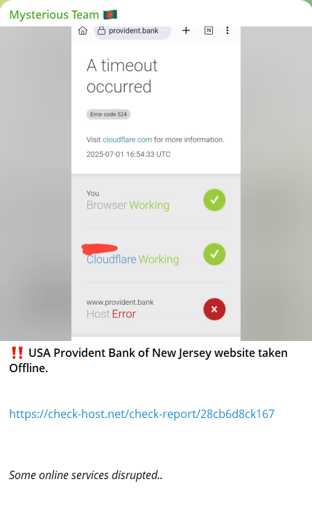 Mysterious Team Bangladesh瞄准Provident Bank网站