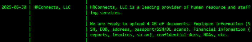HRConnects，LLC成为akira勒索软件的受害者