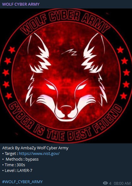 WOLF CYBER ARMY瞄准美国国家标准与技术研究院（NIST）网站