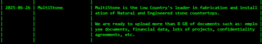 INC.Multistone Enterprises成为akira勒索软件的受害者