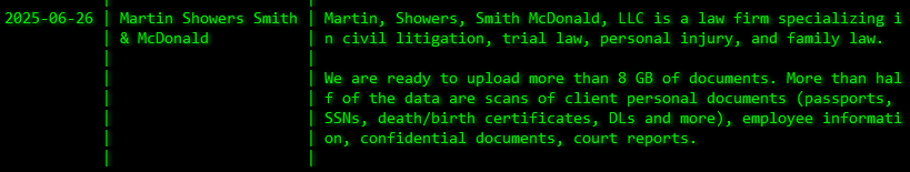 Martin Showers Smith和麦当劳，LLP成为akira勒索软件的受害者