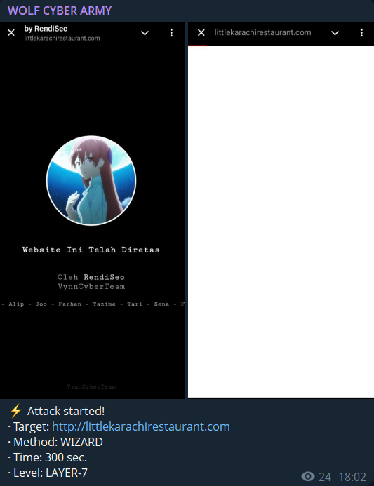 WOLF CYBER ARMY瞄准了小卡拉奇咖啡馆的网站