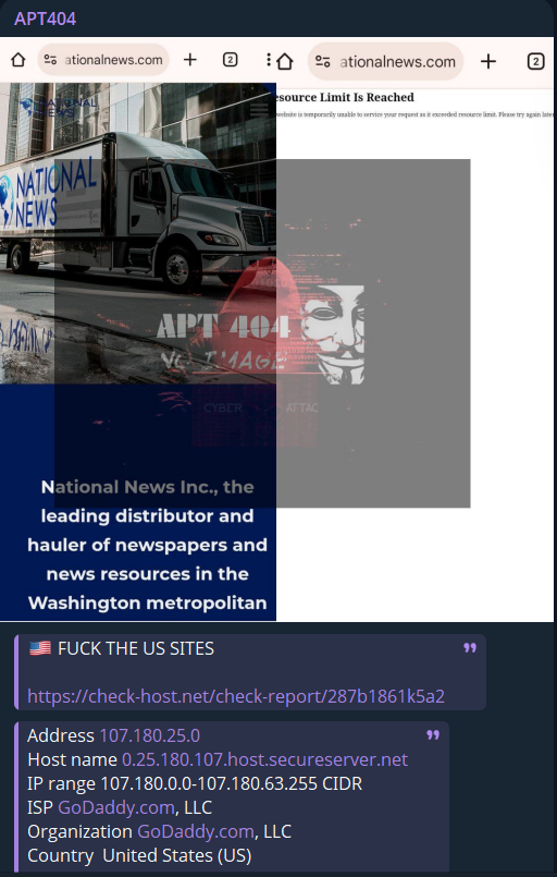 APT404的目标是Inc.国家新闻网站