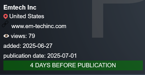 EmTech Inc成为PLAY勒索软件的受害者