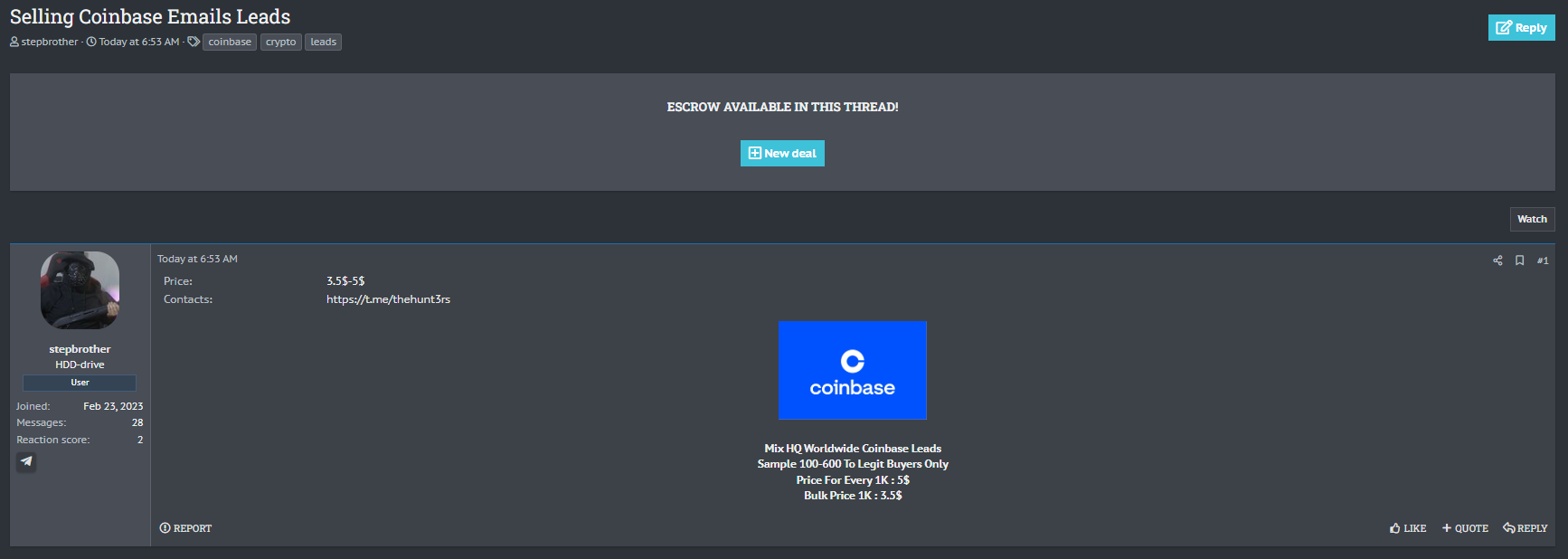 Coinbase电子邮件线索涉嫌数据泄露