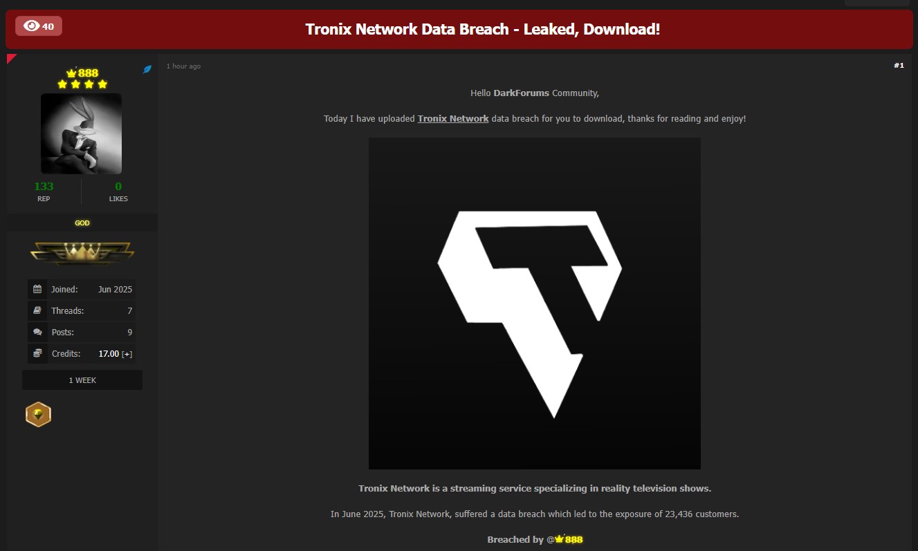 Tronix Network涉嫌数据外泄