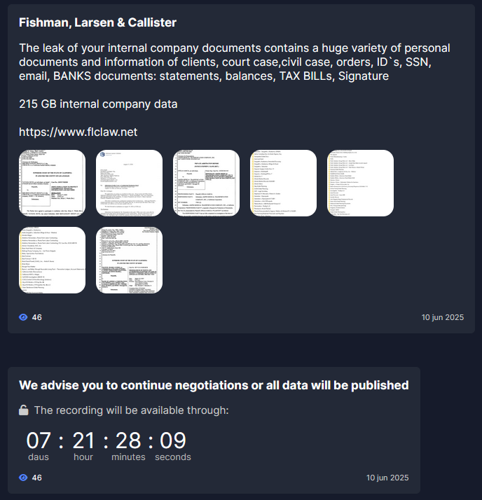 Fishman、Larsen&Callister成为Everest勒索软件的受害者
