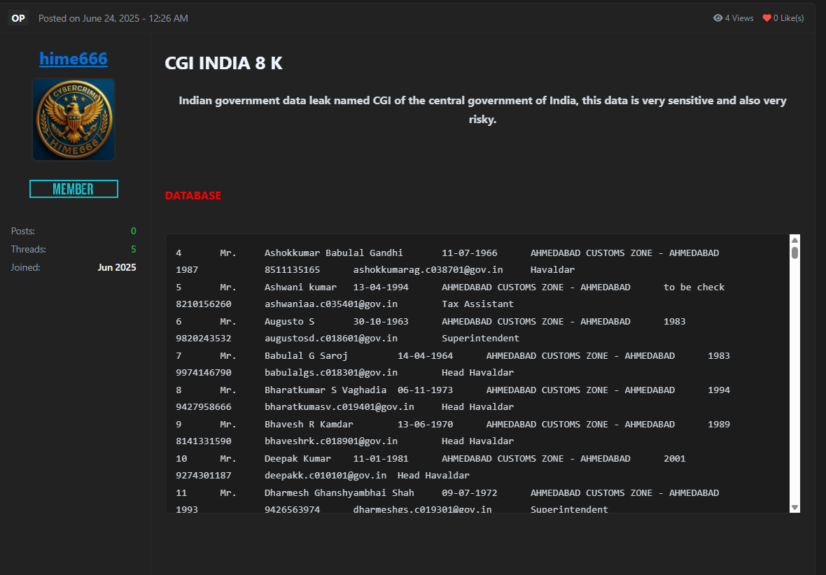 CGI India涉嫌数据外泄