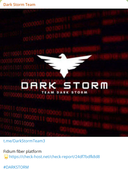Dark Storm Team瞄准Fidium Fiber网站