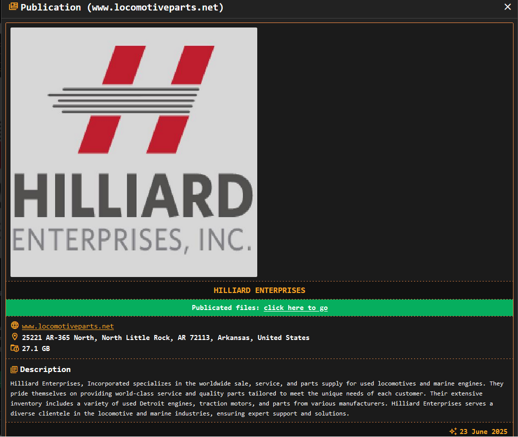 Hilliard Enterprises成为DragonForce勒索软件的受害者