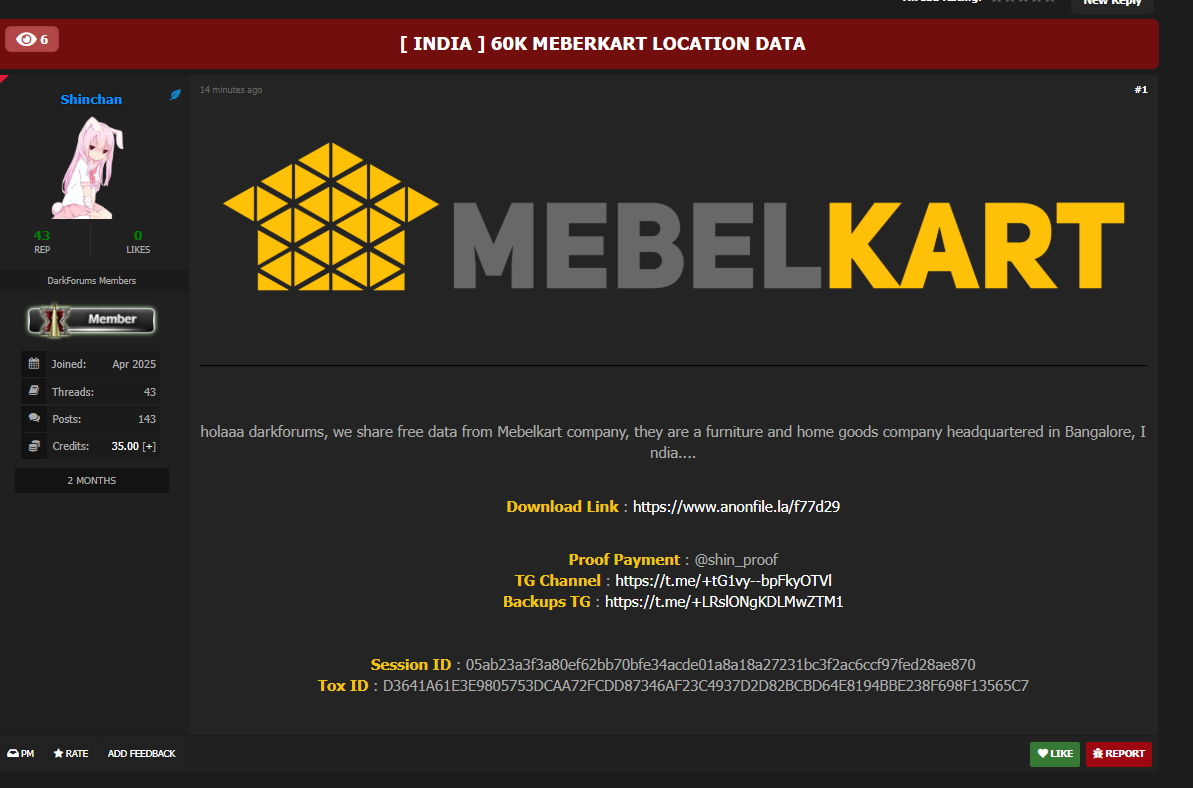Mebelkart涉嫌数据外泄