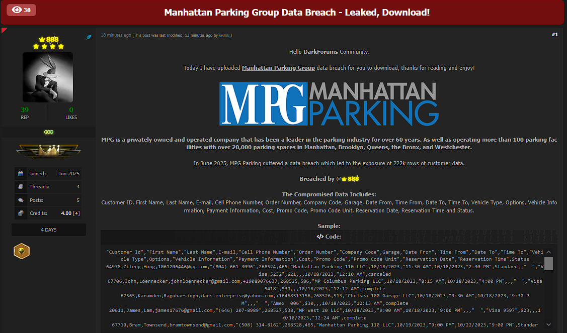 Manhattan Parking Group涉嫌数据外泄