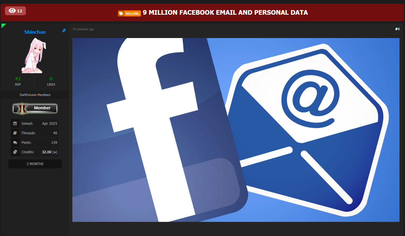 涉嫌数据外泄Facebook user电子邮件和个人数据