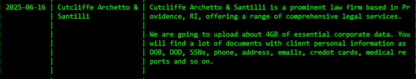 CUTCLIFFE ARCHETTO&SANTILLI成为akira勒索软件的受害者