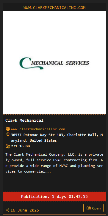 INC.Clark Mechanical Services成为DragonForce勒索软件的受害者
