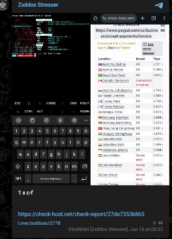 Zxddos Stresser针对PayPal网站