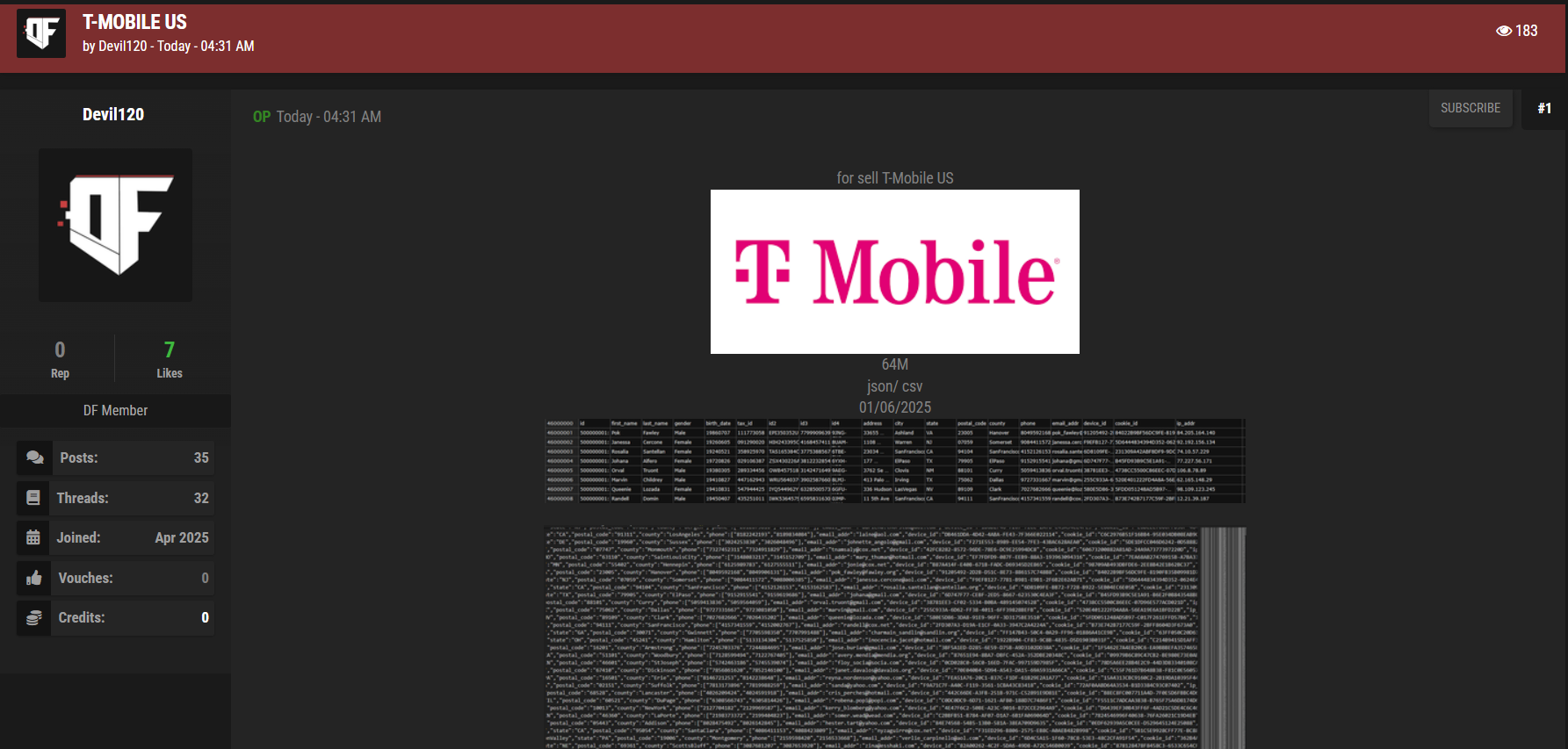 T-Mobile涉嫌数据外泄