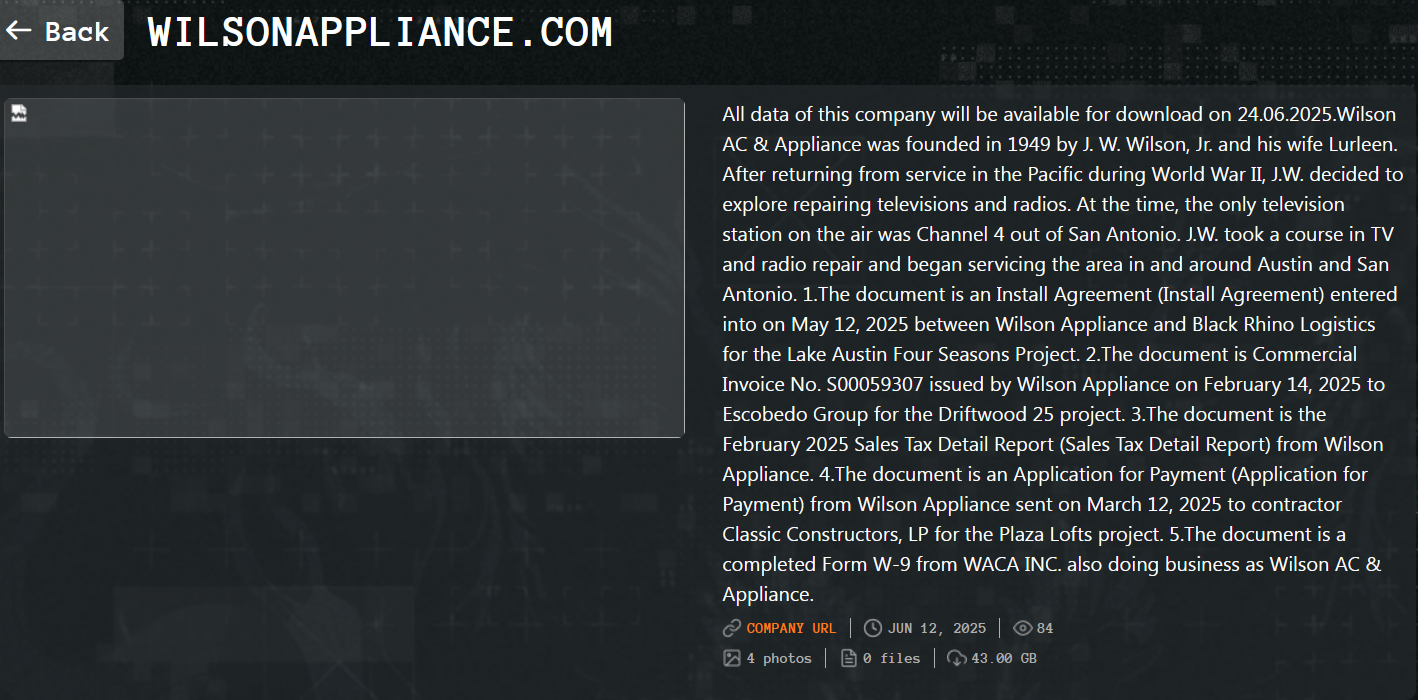 Wilson AC&Appliance成为Qilin勒索软件的受害者