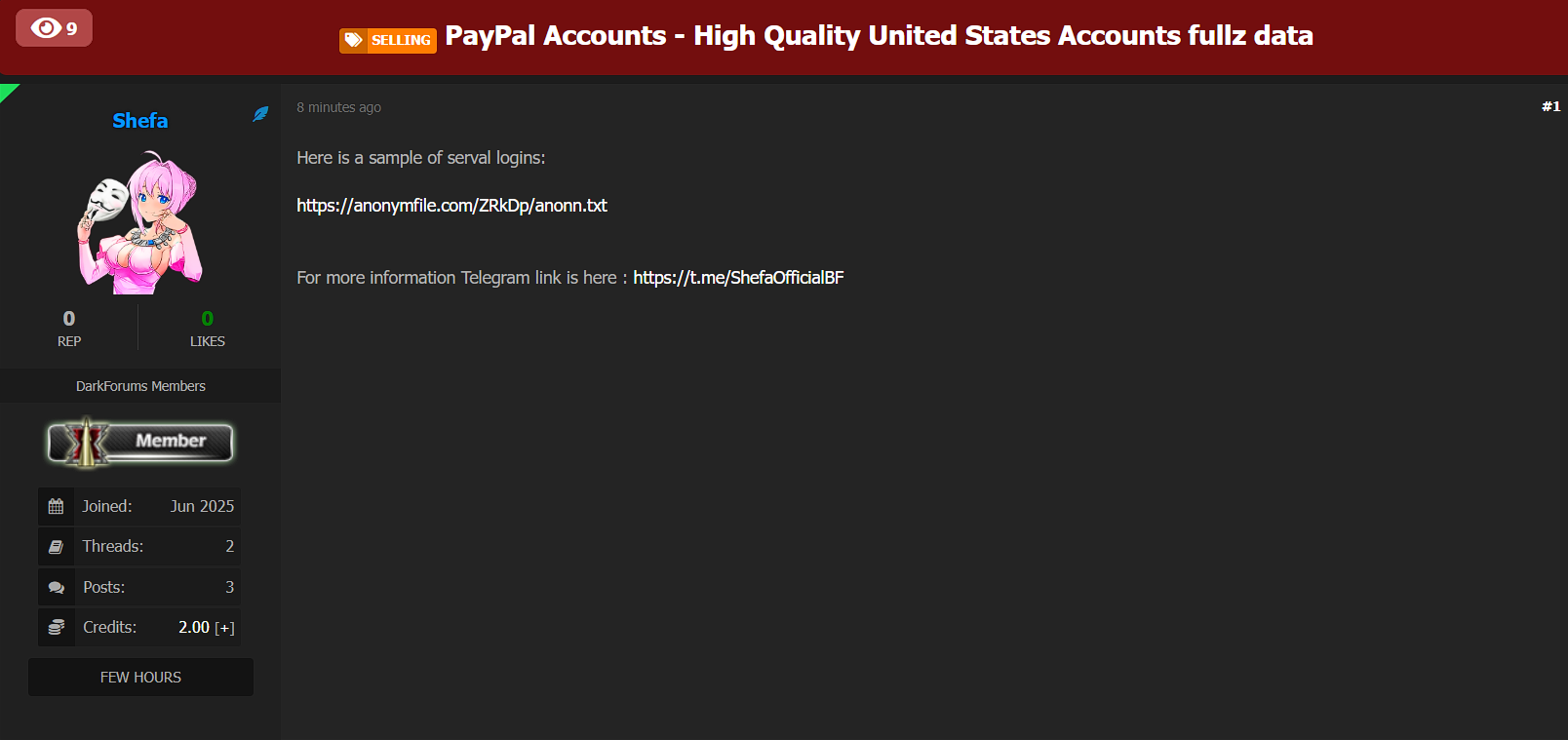 涉嫌从美国出售PayPal账户数据