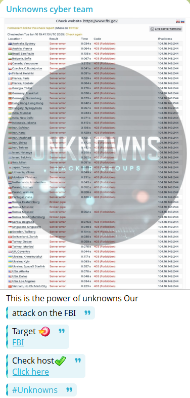 未知cyber小组瞄准Federal调查局网站