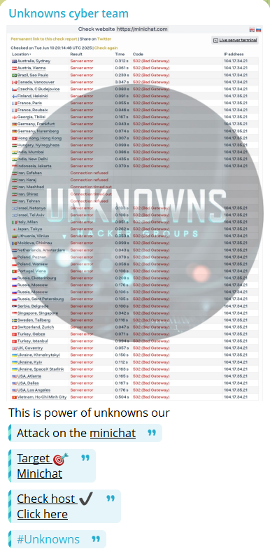 未知cyber团队瞄准Minichat网站