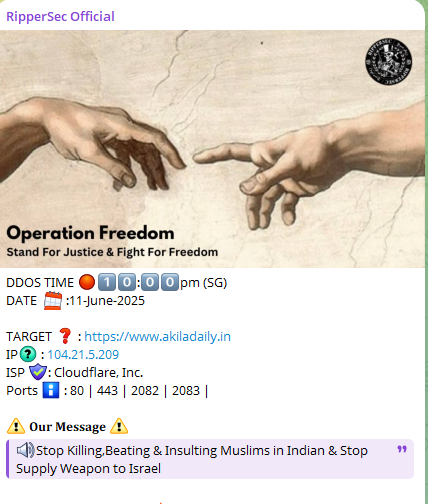 RipperSec瞄准《阿基拉日报》网站
