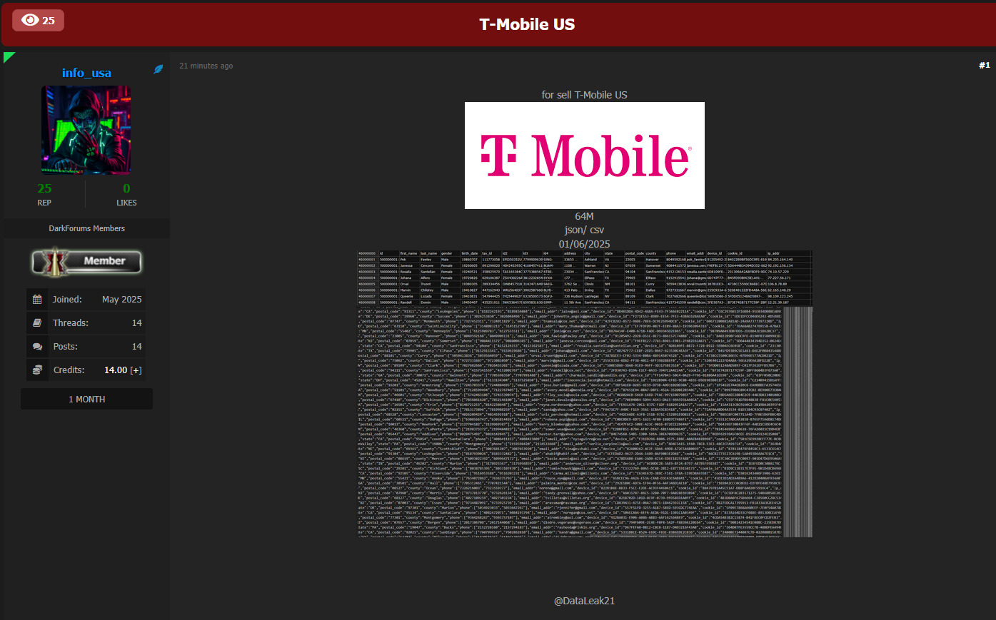 涉嫌出售T-Mobile美国客户数据库