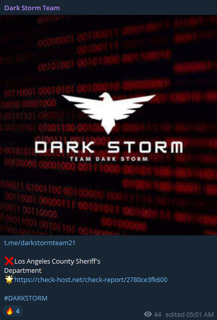 Dark Storm Team瞄准洛杉机县Sheriff部门网站