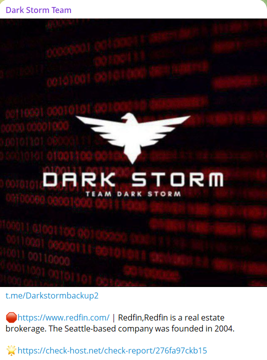 Dark Storm Team瞄准Redfin网站
