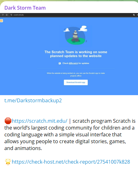 Dark Storm Team瞄准Scratch基金会网站