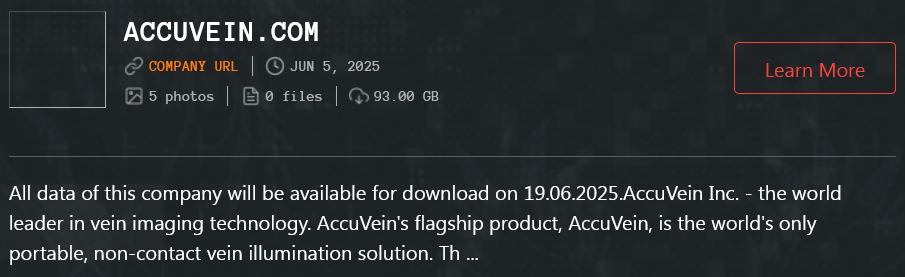 AccuVein Inc成为Qilin勒索软件的受害者
