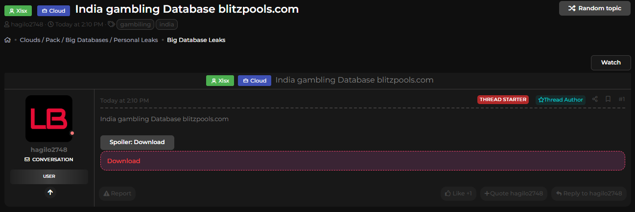 Blitzpools涉嫌数据泄露