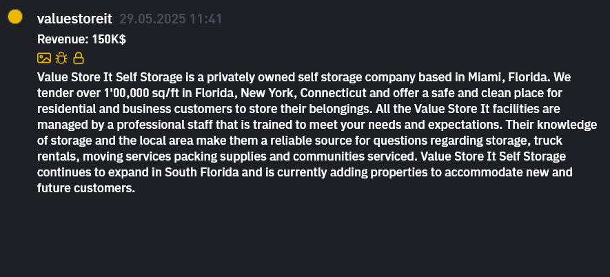 Value Store It Self Storage成为INC RANSOM勒索软件的受害者