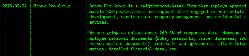Bronx Pro Group,LLC成为Akira勒索软件的受害者