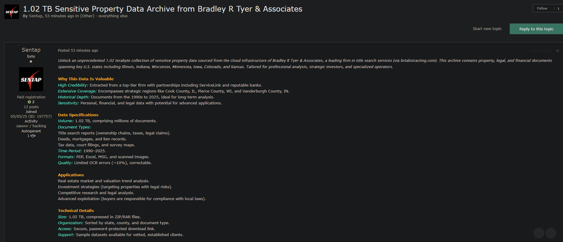 Bradley R.Tyer&Associates涉嫌出售数据库