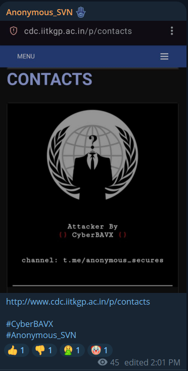 Anonymous_SVN针对印度理工学院卡拉格普尔职业发展中心（CDC）网站